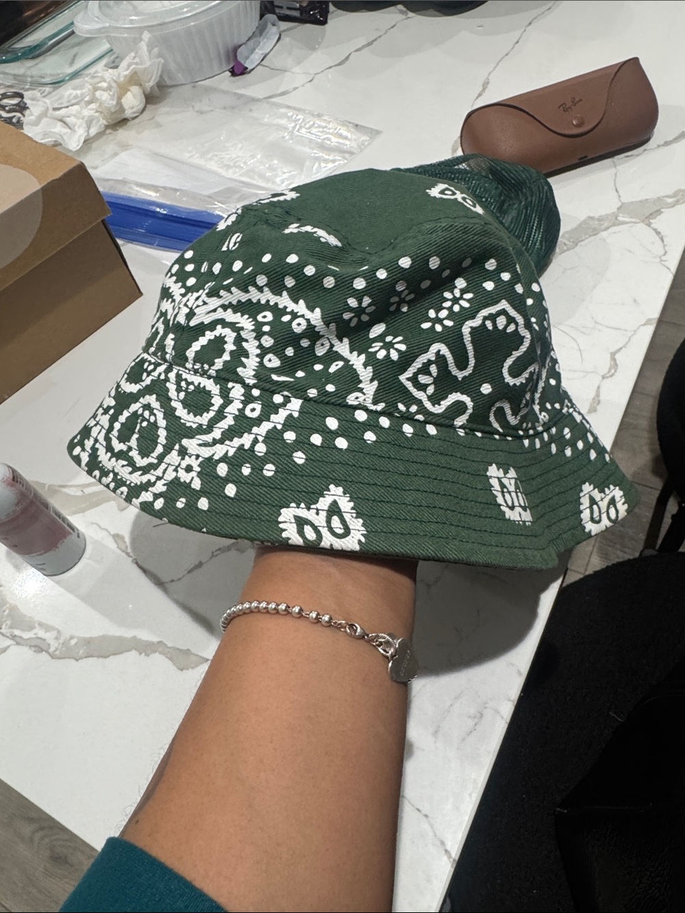 Rhude Green Bandana Print Bucket Hat